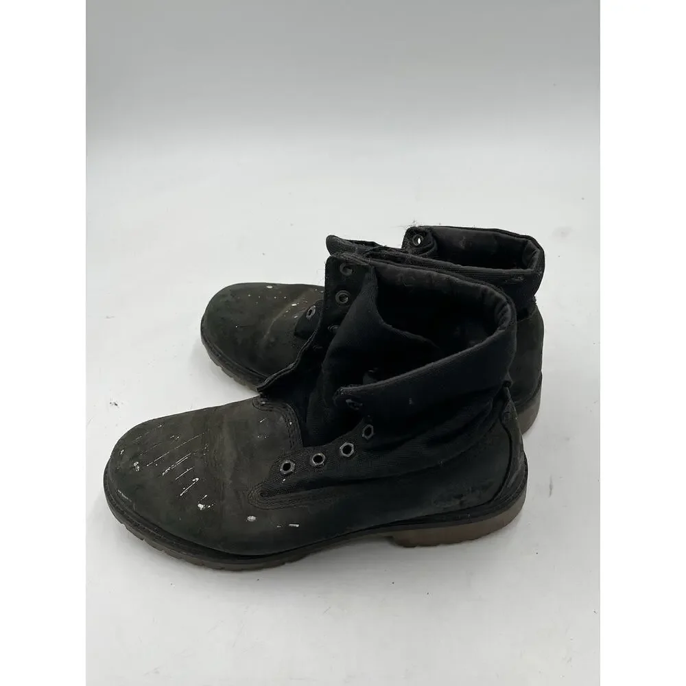 Timberland Mens Black Roll Top Leather Boots Size 8 Lace Up Work Boots